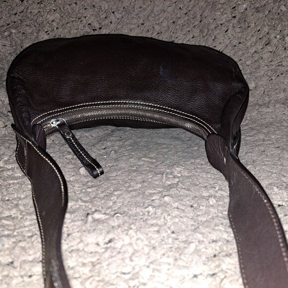 LONGCHAMP-Dark Brown Pebbled Leather Hobo/Baguette-Vintage-Logo Studs-Near Mint - Picture 4 of 13